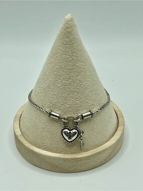 Silver Heart Lock Charm Bracelet